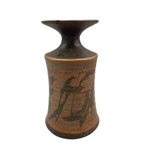 1970s Stoneware Designs West Pottery Bud Vase Abstract Design Asian Flair